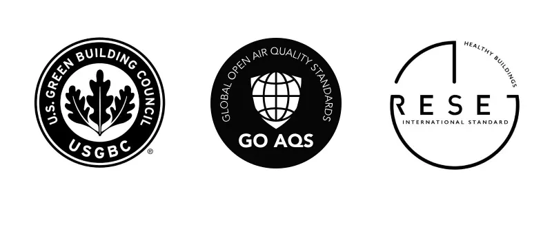 Indoor Air Quality Monitor — USGBC, GO AQS, and RESET Air Logos