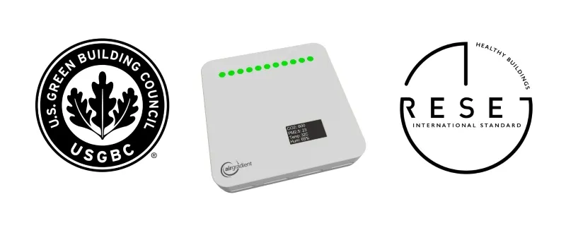 Indoor Air Quality Monitor — USGBC and RESET Air Logos