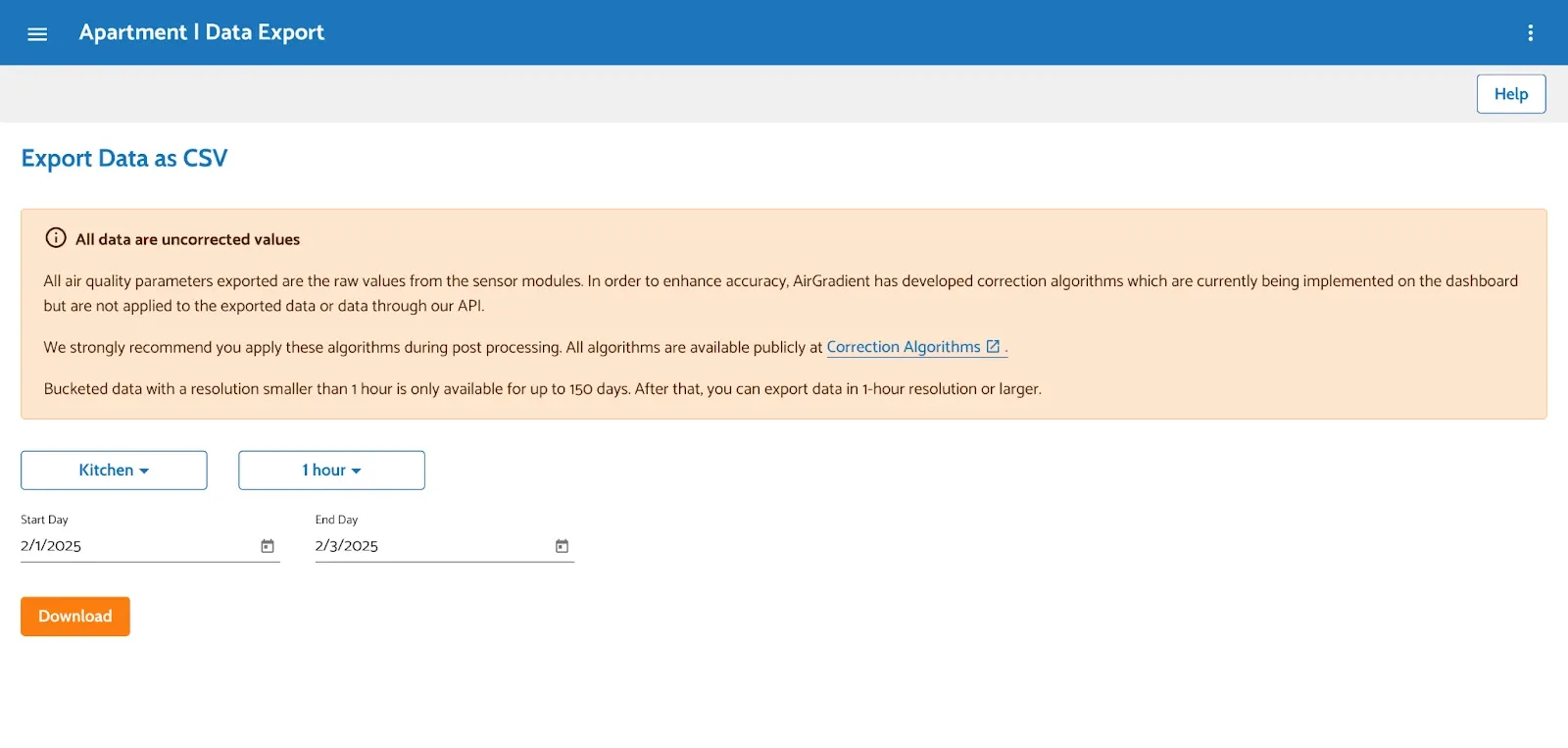 Figure 5: Data Export page.