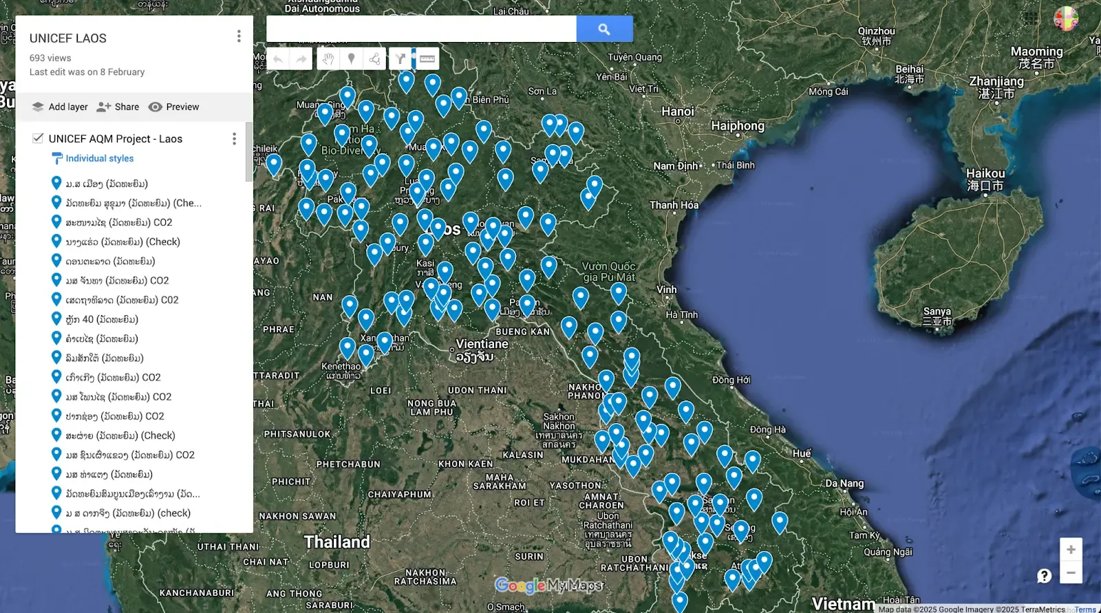 Map to visualize sites in Lao PDR.
