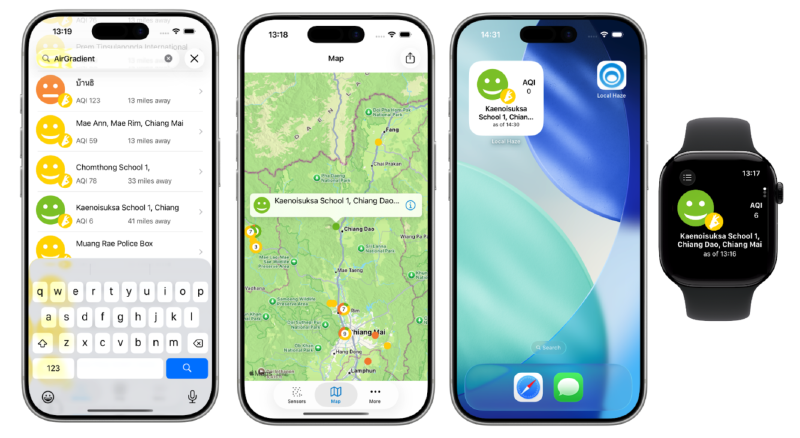 Screenshots from the Local Haze app